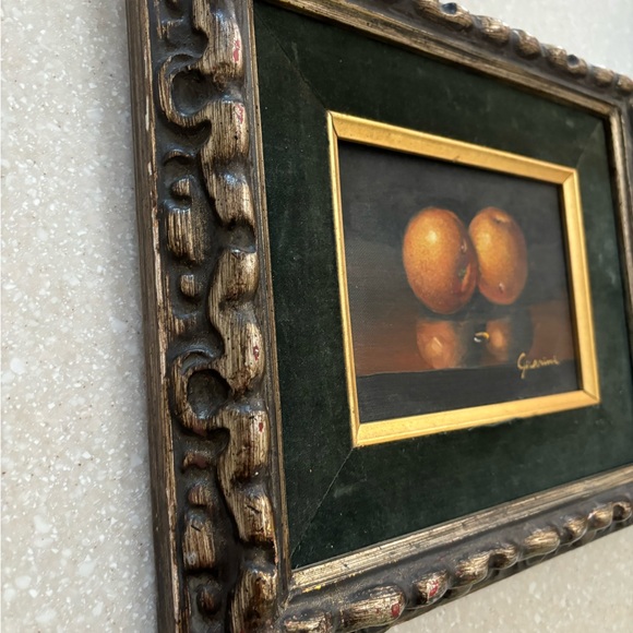 Original Painting Fruit Orange Dark Green Distressed Vintage Styled Mat Frame - Picture 2 of 13